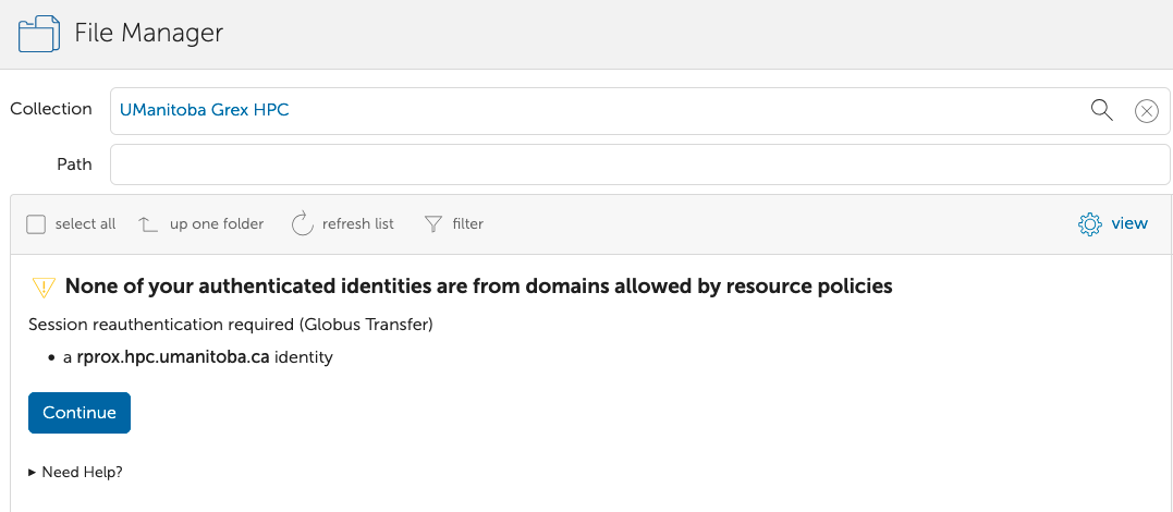 Session reauthentication required (Globus Transfer)