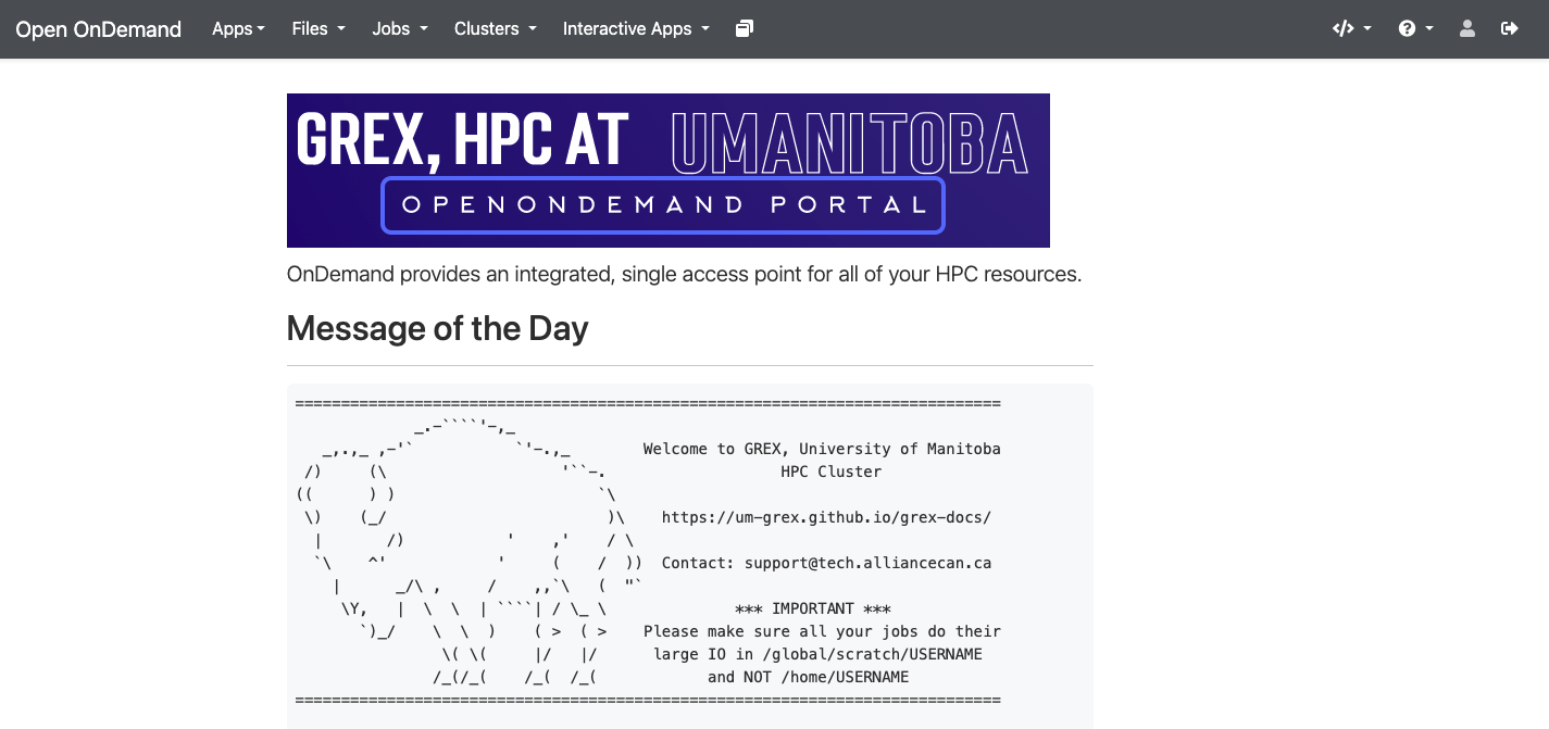 OpenOnDemand Front Page