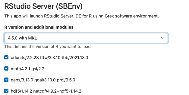 RStudio: Selecting modules